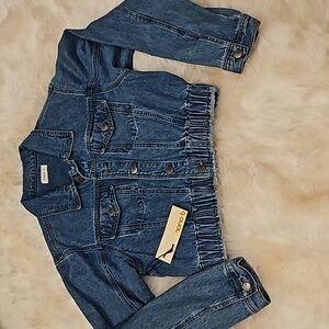 MONO B - Cropped Denim Jacket w/Gathered Waist - Sz L - NWT